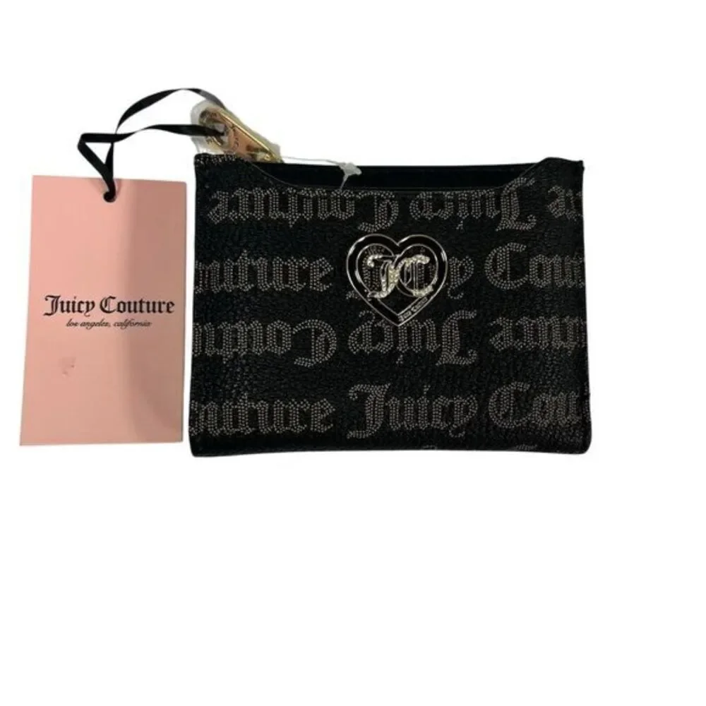 Juicy Couture Women's Black Brown  Zip Card Case Wallet Logo Accents